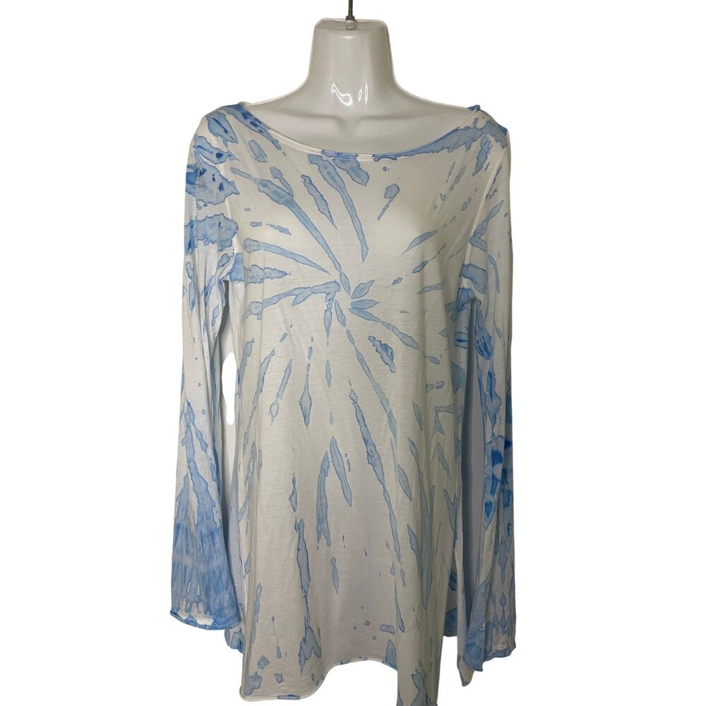 Hard Tail Forever Womens Spiral Tie Dye Long Sleeve Tunic Top Size M Blue White